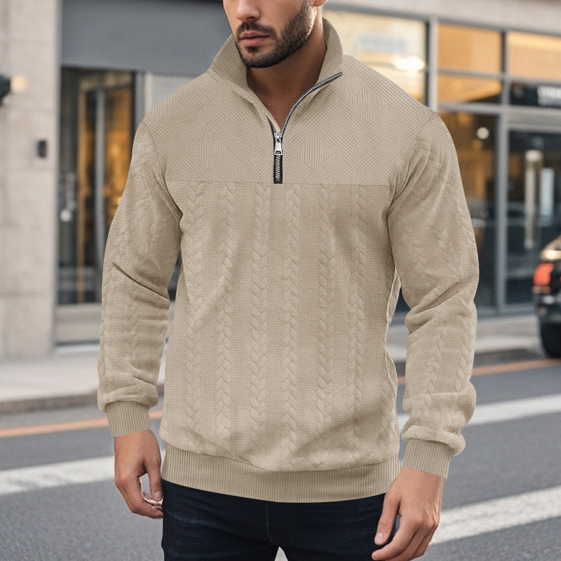 Herren Strickpullover Modern Zopfmuster Reißverschluss - BerlinGlamour