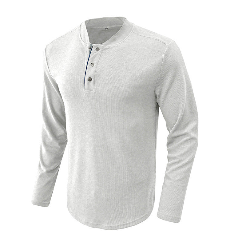 Herren Langarm-Shirt Modern mit Knopfleiste und Struktur Optik