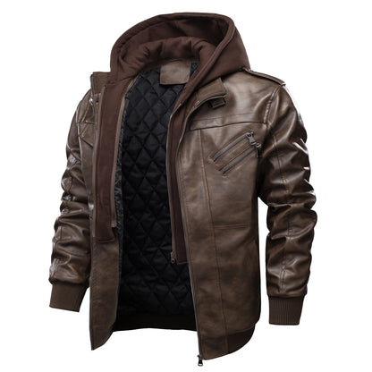 Lederjacke Herren Modern mit Kapuze Schwarz