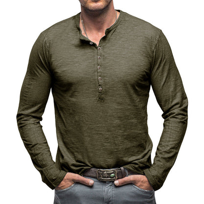 Herren Langarm-Shirt Modern mit Knöpfen Schwarz