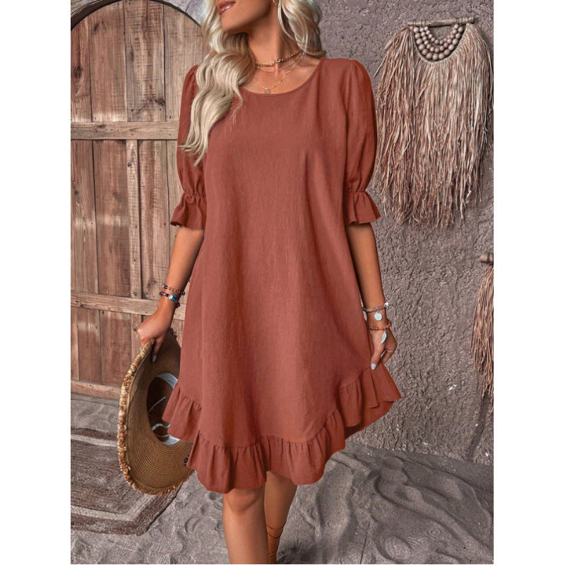 BerlinGlamour lockeres Kleid mit Swing-Ärmeln und Rundhalsausschnitt