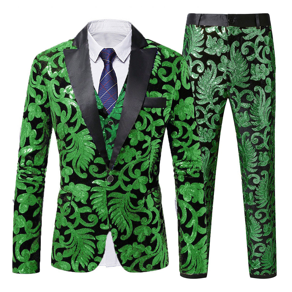 Herren Anzug Set Pailletten Elegant Blättermuster