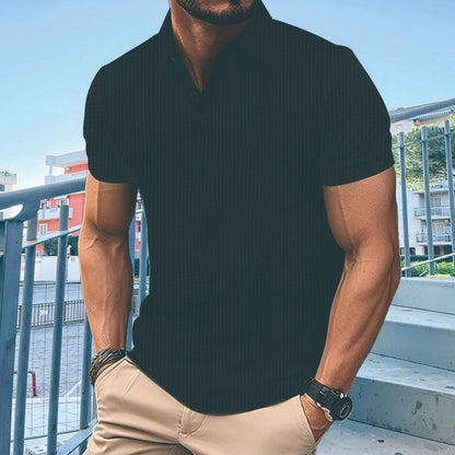 Herren T-Shirt Kurzarm Modern mit Knöpfen und Struktur - BerlinGlamour