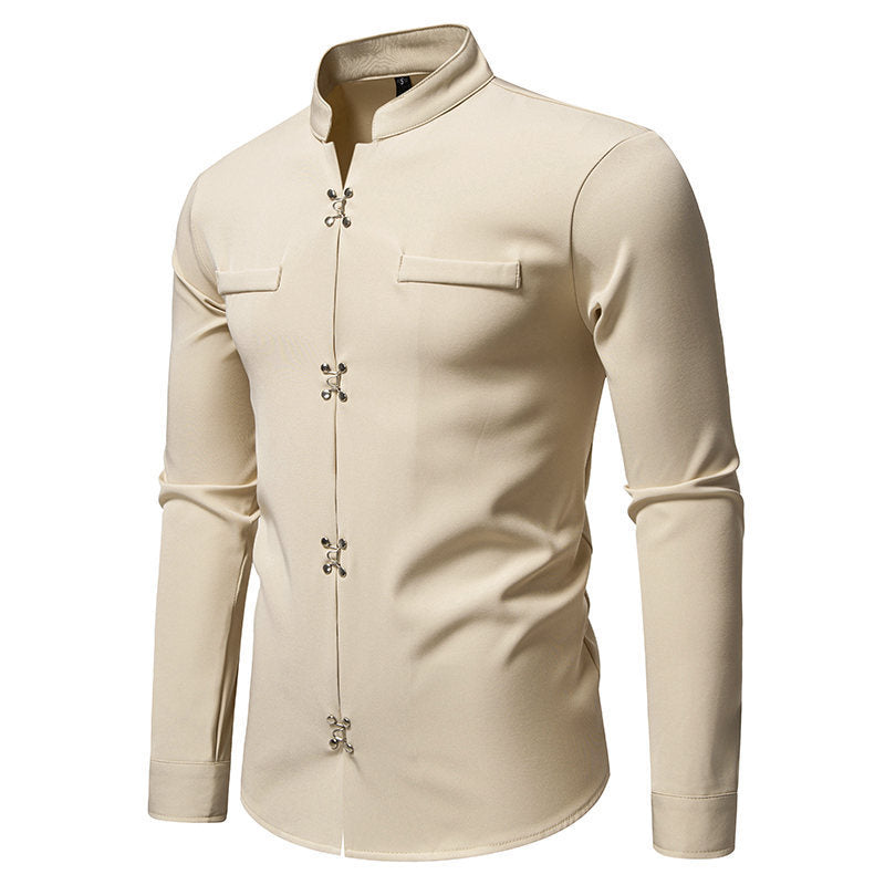 Herren Hemd Asiatisch Knopf Design Elegant