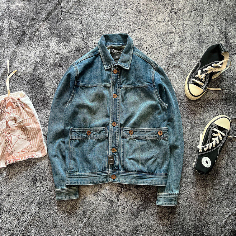 Herren Denimjacke Modern mit Taschen und Knöpfen