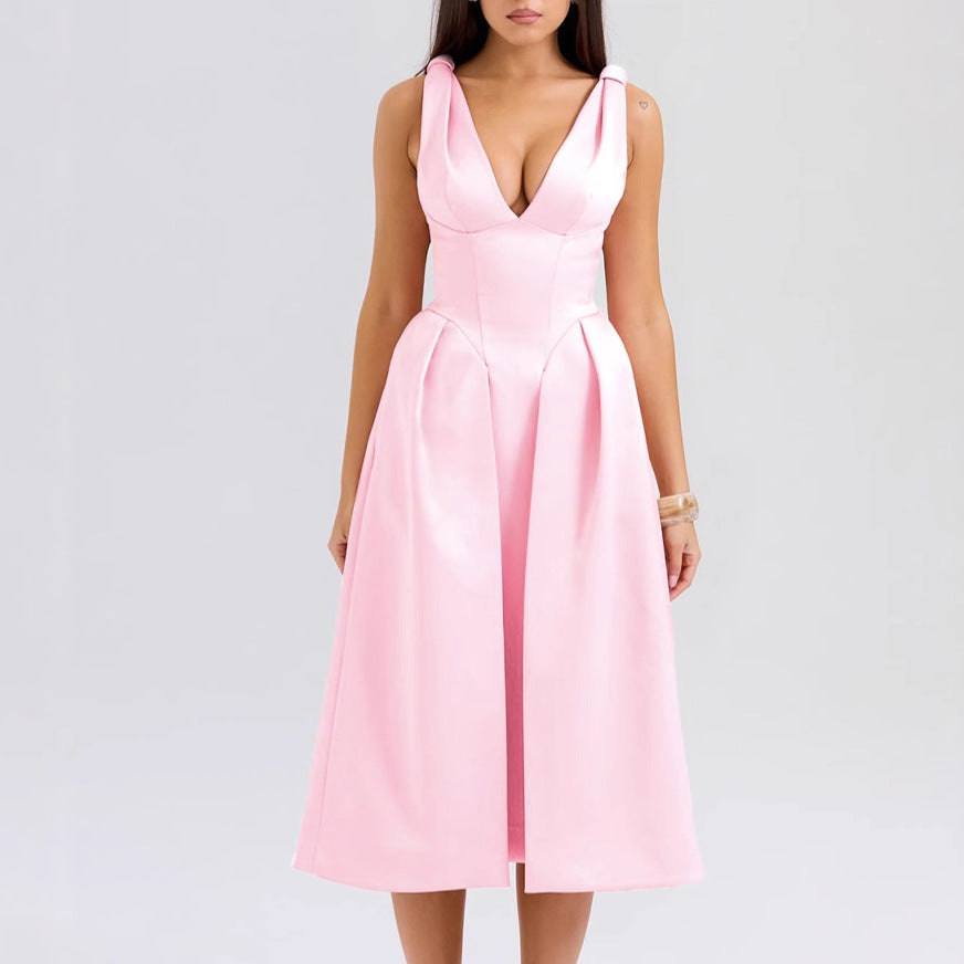 Damen Maxikleid V-Ausschnitt Elegant Lang - BerlinGlamour