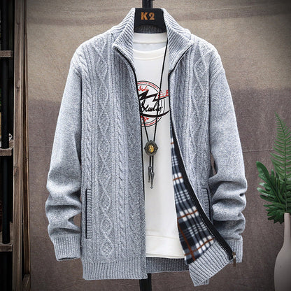 Herren Strickjacke Modern mit Kunstleder Effekt