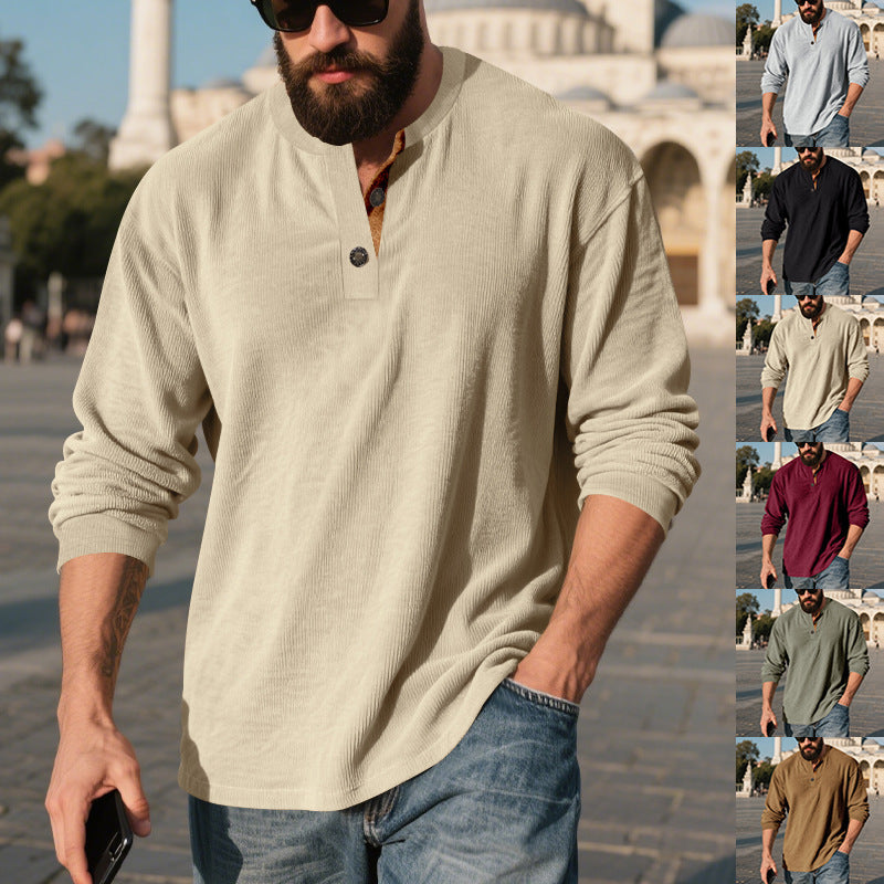 Herren Langarmshirt Strukturiert Modern Mit Knöpfen - BerlinGlamour