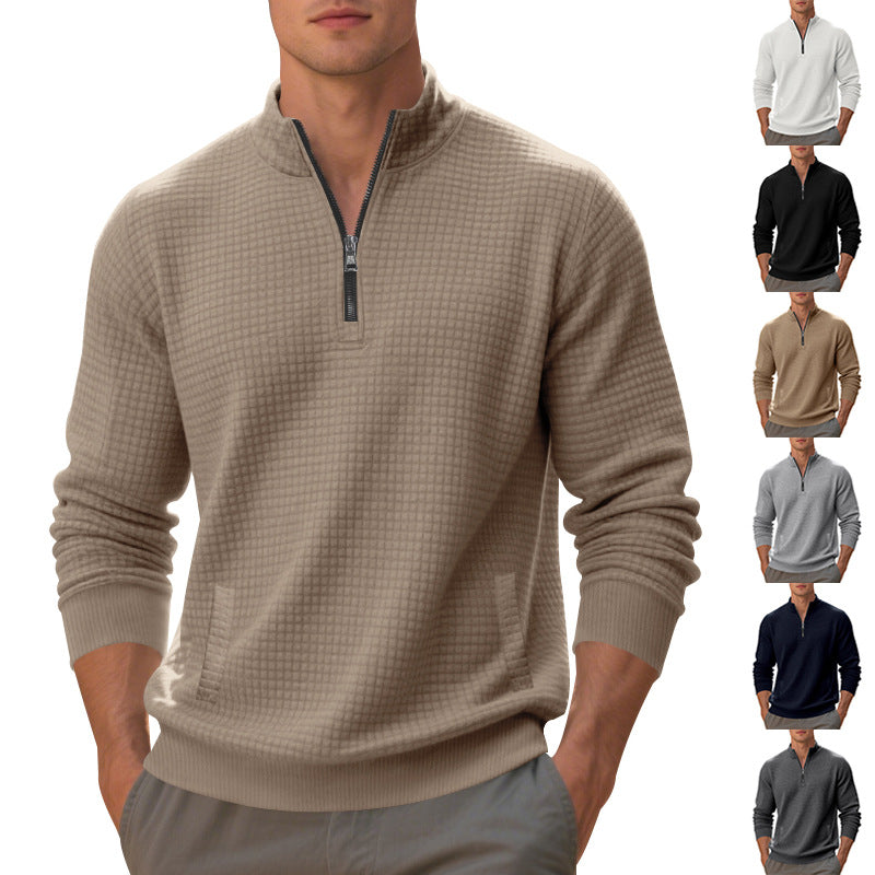 Herren Fleece Pullover Strukturiert Halbzipp Modern