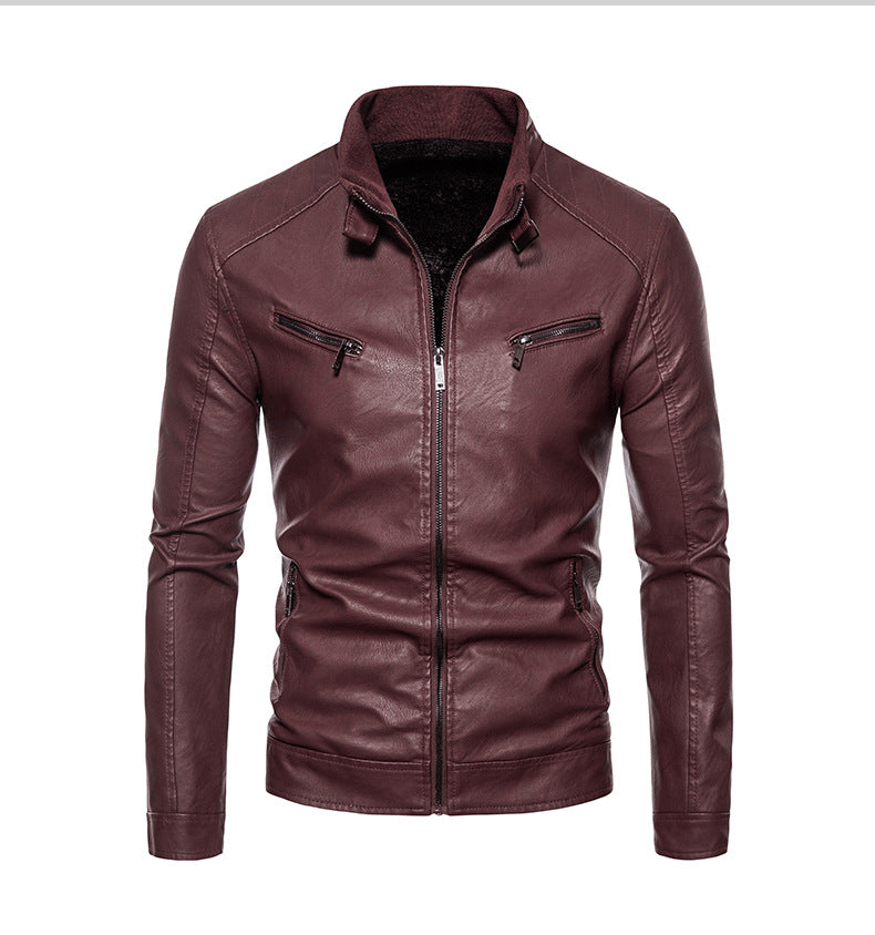 Lederjacke Herren Modern Stehkragen Reißverschluss Taschen