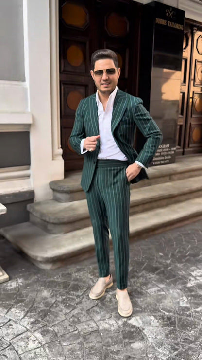 Herren Zweireiher Anzug Slim Fit mit Streifenmuster Modern