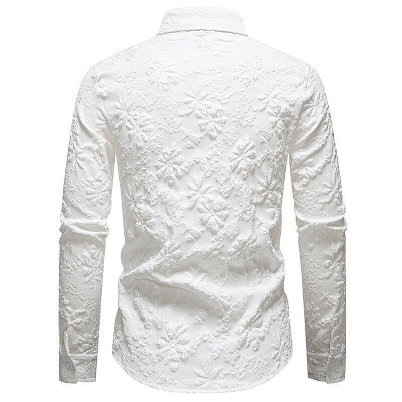Herren Langarmhemd Blumen Stickerei Elegant Modern