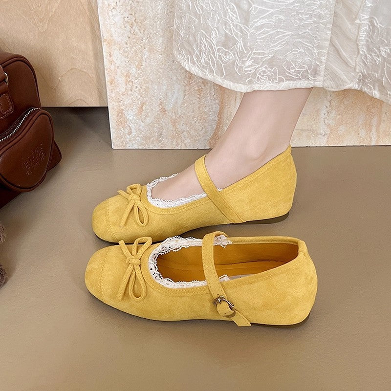 Damen Ballerinas mit verstellbarem Riemen Spitzenbesatz Elegant
