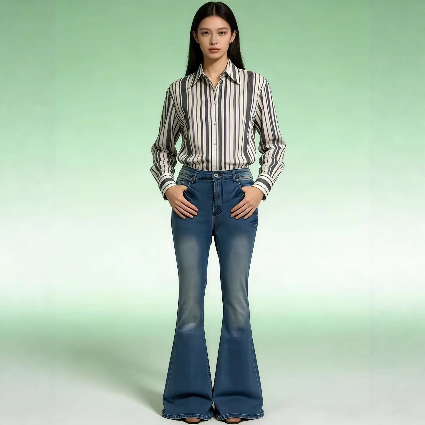 Damen Hoch-Taillierte Flare Jeans Elegant