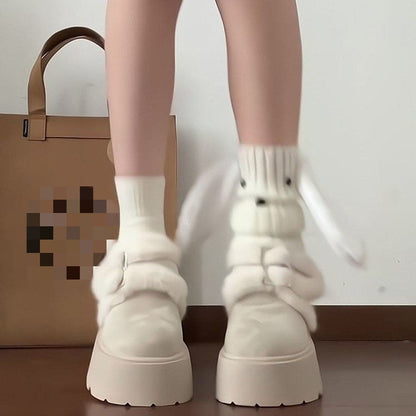 Damen Clogs Plateau Flauschig Weich mit Schnalle