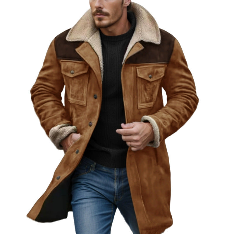 Herren Leder-Langjacke Teddyfutter Warm Isoliert