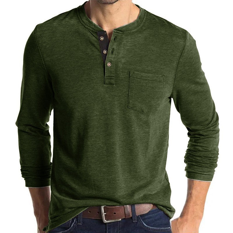 Herren Langarmshirt Modern mit Henleykragen und Brusttasche