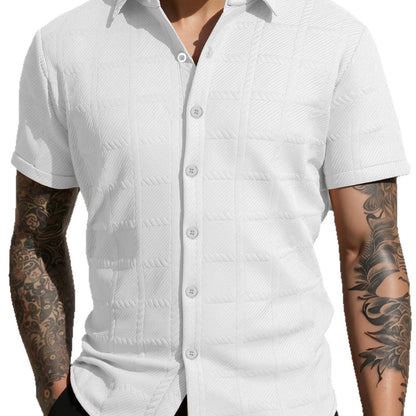 Herren Hemd Kurzarm Modern Strukturiert Elegant