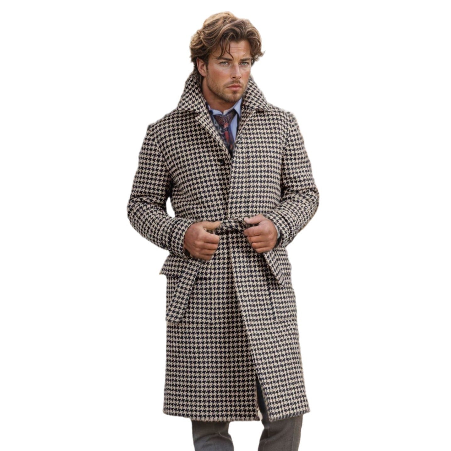 Herren Karomantel Elegant Modern mit Taschen