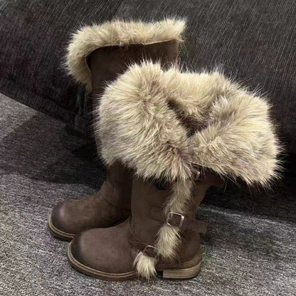 Damen Winterstiefel Luxus Kunstfell Warm Bequem