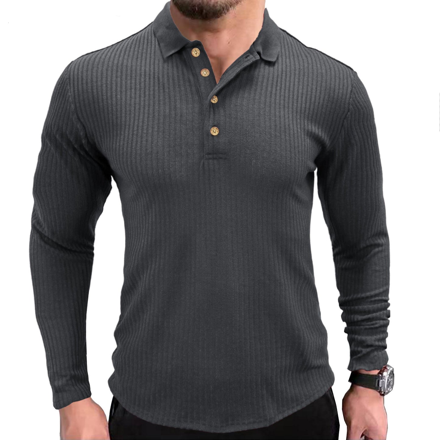 Herren Langarmshirt Strukturiert Henley Ausschnitt Modern - BerlinGlamour