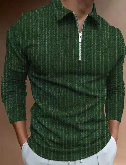 Herren Poloshirt Streifenmuster Reißverschluss Modern