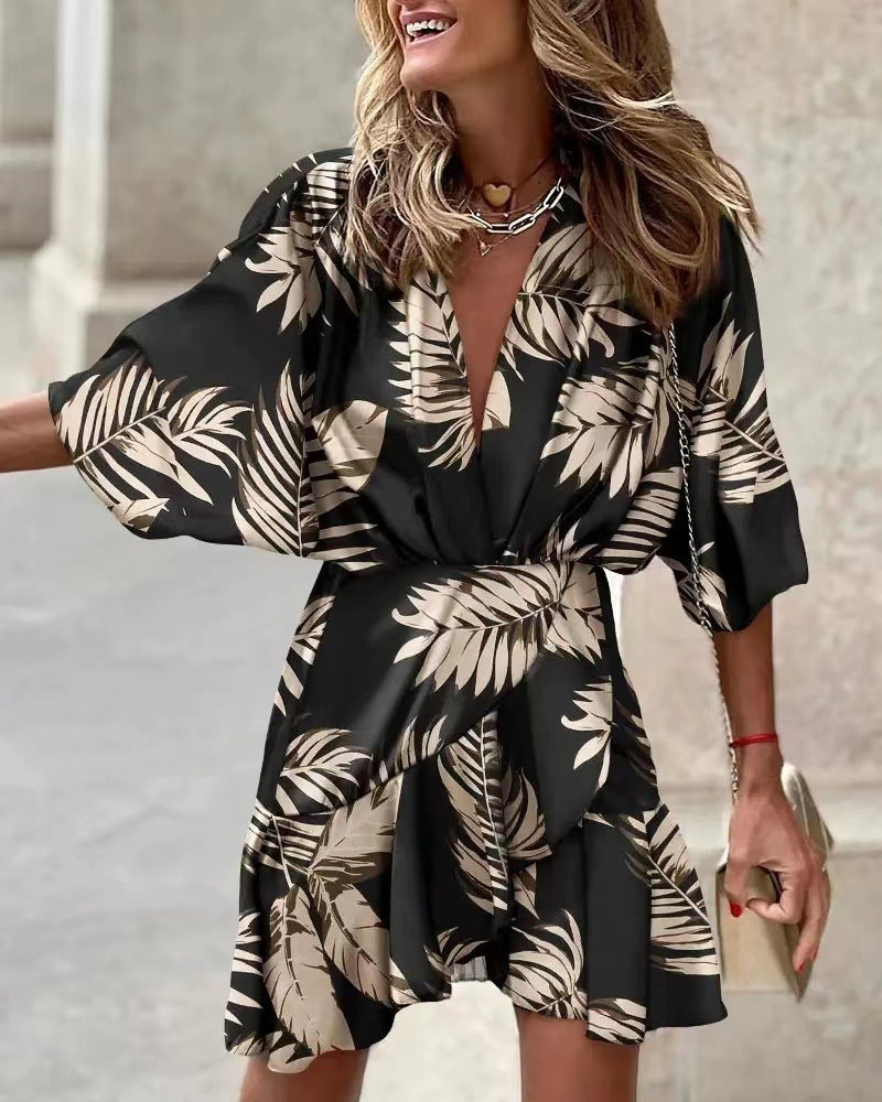 Damen Wickelkleid mit Volumenärmeln und Tierdruck Trendig