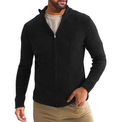 Herren Strickjacke Lang Reißverschluss Hochkragen Winter