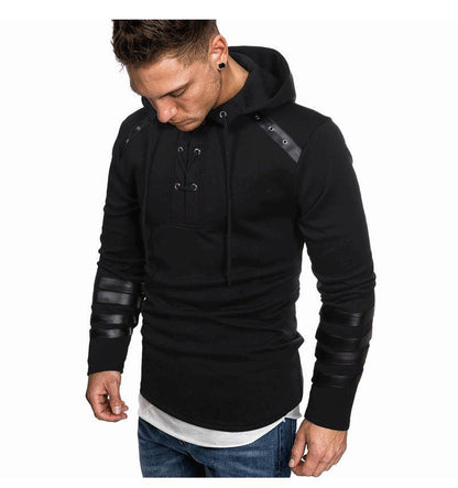 Herren Hoodie Leder Detail Modern Stylish