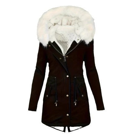 Damen Winterjacke Gefüttert Warm mit Abnehmbarer Kapuze