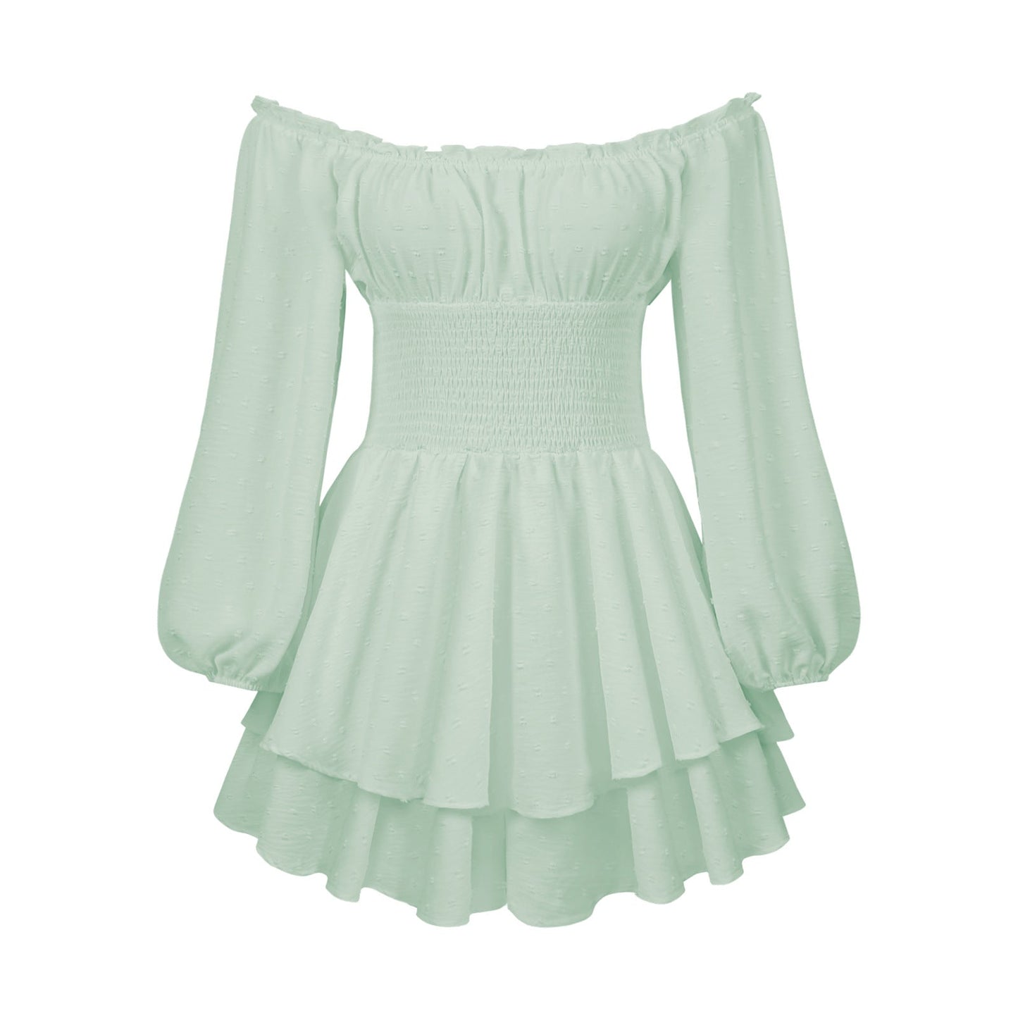 Damen Off-Shoulder Kleid Voluminös Ärmel Lange Frauenkleid Elegant