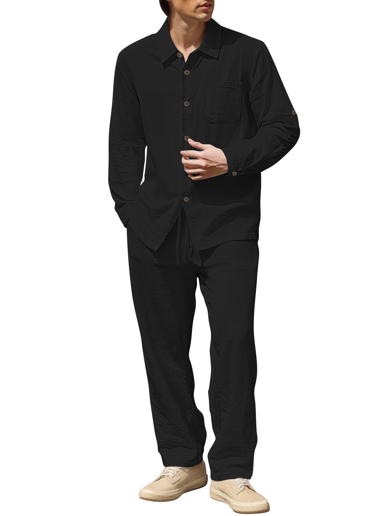 Leinen Hemden Set Herren Lässig Sommer
