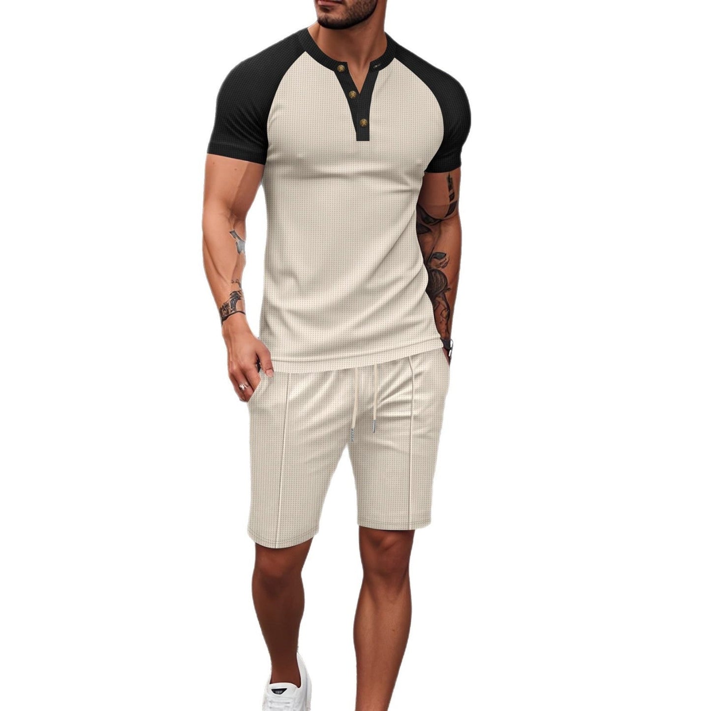 Herren Sportoberteil Knopfleiste mit passenden Shorts Sportlich