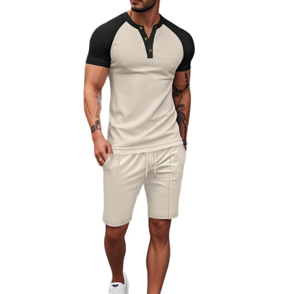 Herren Sportoberteil Knopfleiste mit passenden Shorts Sportlich