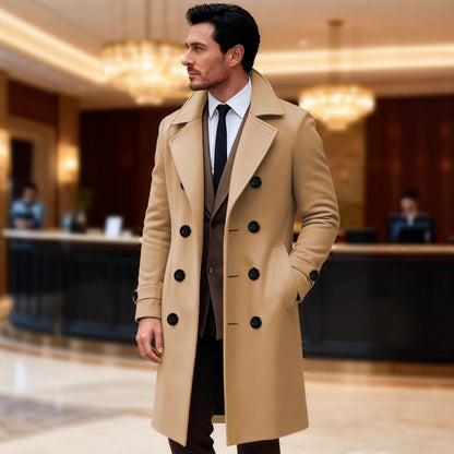 Herren Wollmantel Doppelreihig Elegant Schwarz