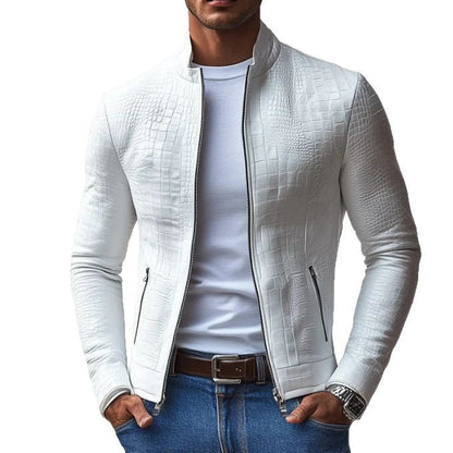 Herren Lederjacke Modern Strukturiert Schwarz