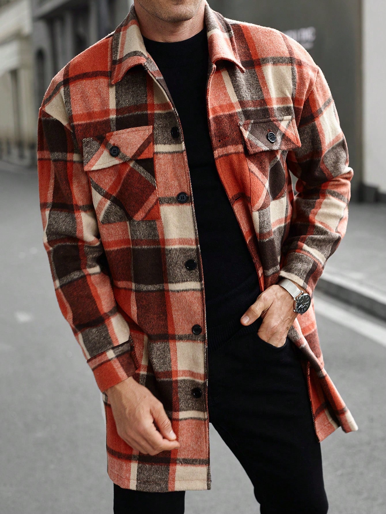 Herren Flanellhemd Jacke Karo Modern mit Taschen
