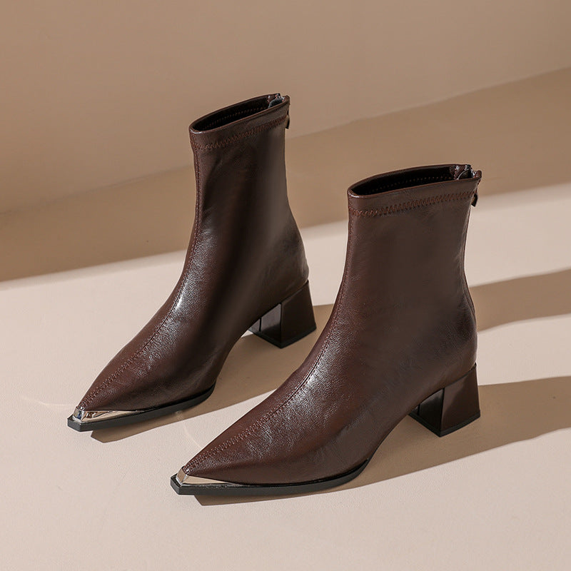 Damen Stiefeletten Spitze Absatz Blockabsatz Elegант