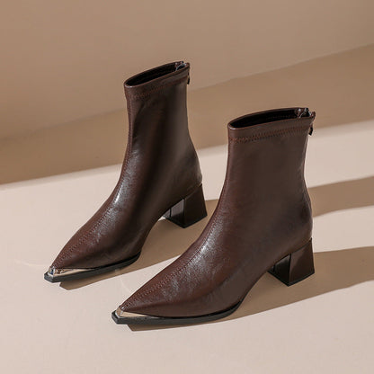 Damen Stiefeletten Spitze Absatz Blockabsatz Elegант