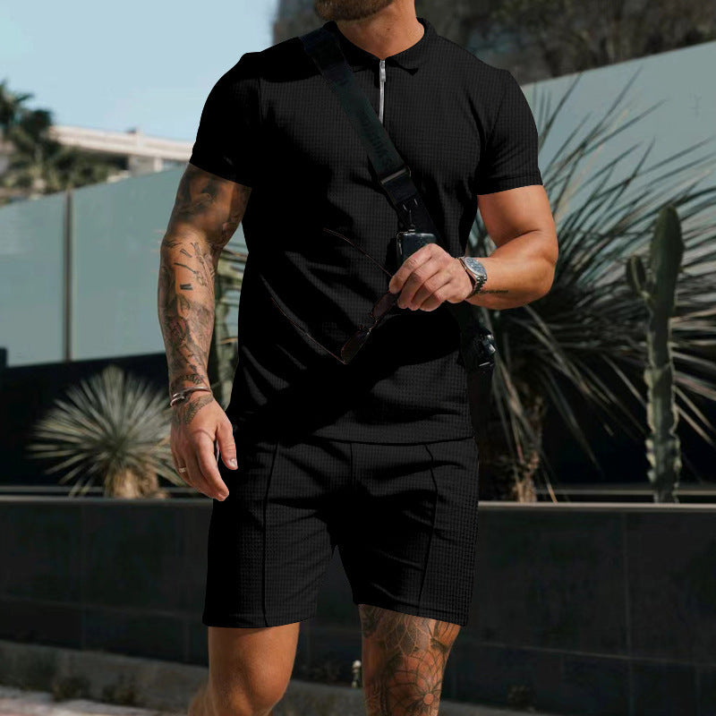 Herren Sportshirt Kurzarm mit Reißverschluss und passenden Shorts
