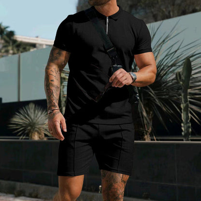 Herren Sportshirt Kurzarm mit Reißverschluss und passenden Shorts