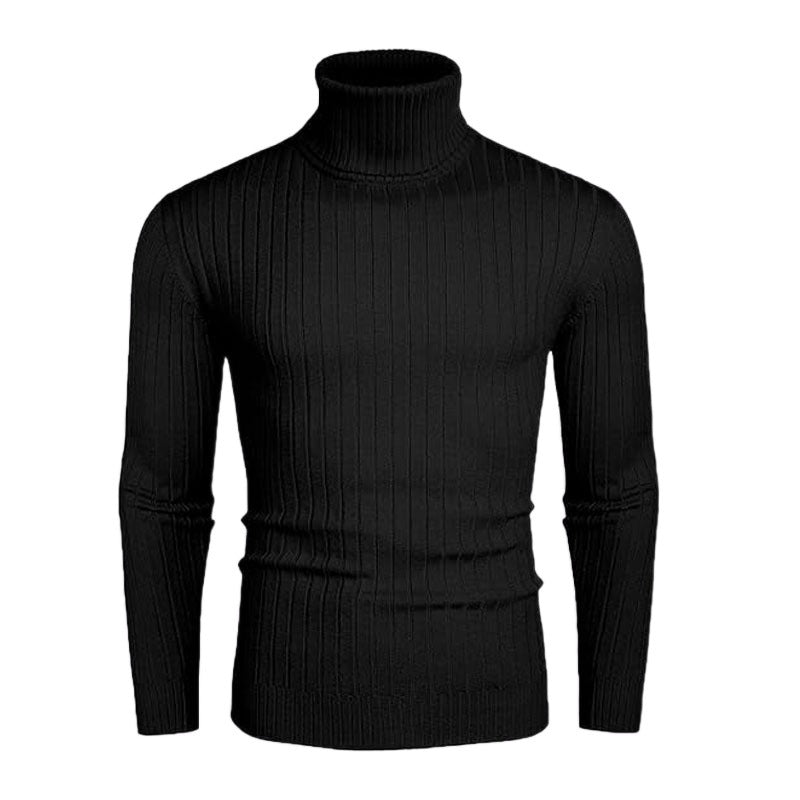Herren Strickpullover Hochkragen Rippenmuster Modern