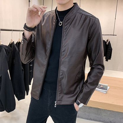 Herren Lederjacke Schwarz Minimalistisch mit Taschen