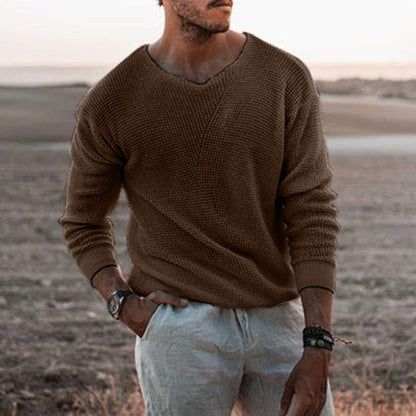 Herren Strickpullover V-Ausschnitt Struktur Optik Modern