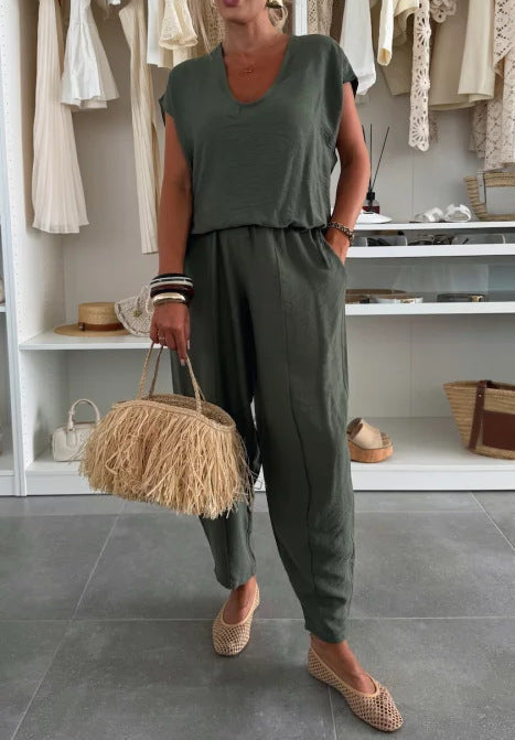 Damen Jumpsuit Elastisch Mit Taschen Bequem