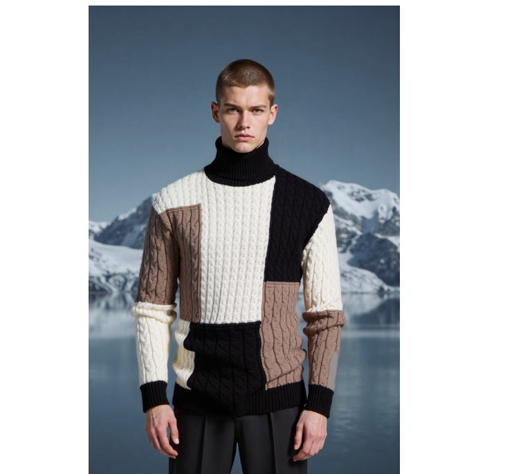 Herren Strickpullover Modern mit Zopfmuster Stehkragen
