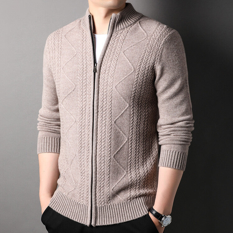 Herren Strickjacke Modern Kabelstrick Design Schwarz