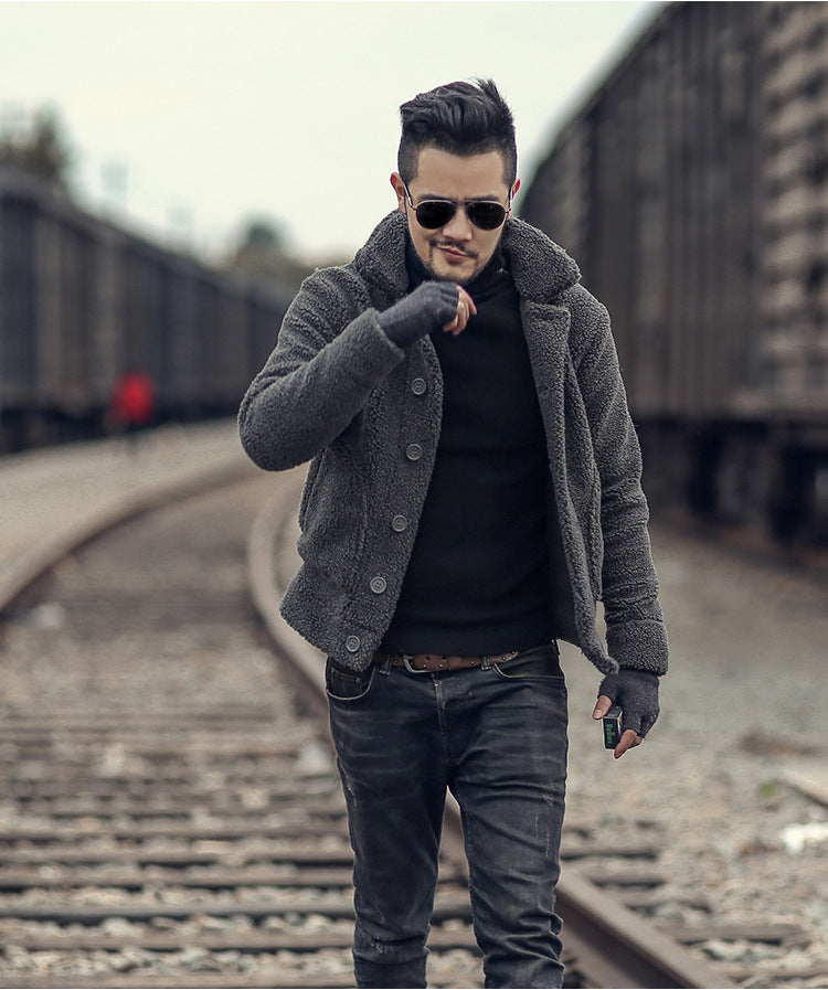 Herren Winterjacke Gefüttert Knopfverschluss Modern