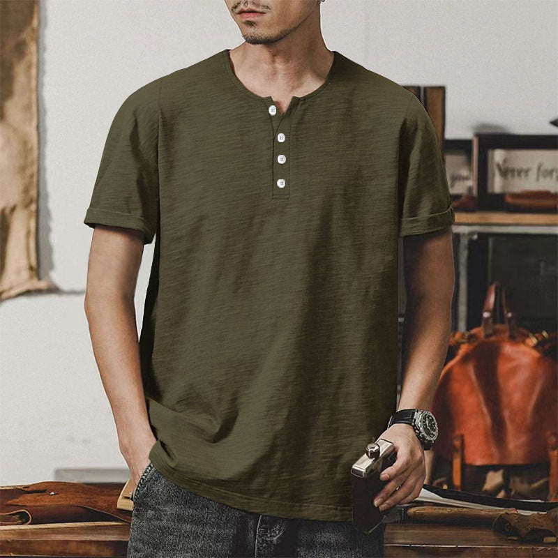 Herren T-Shirt Baumwolle Casual Knopfleiste Modern