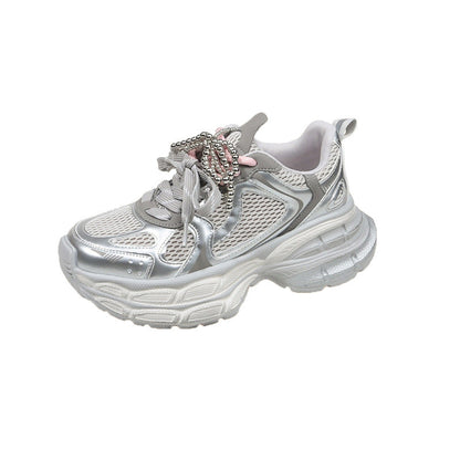 Damen Sneaker Sportlich Perlen Schnürsenkel Modisch